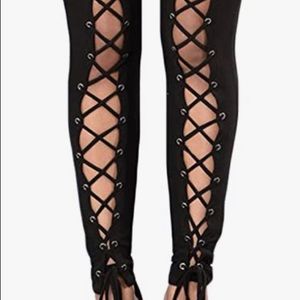 Black lace-up pants.